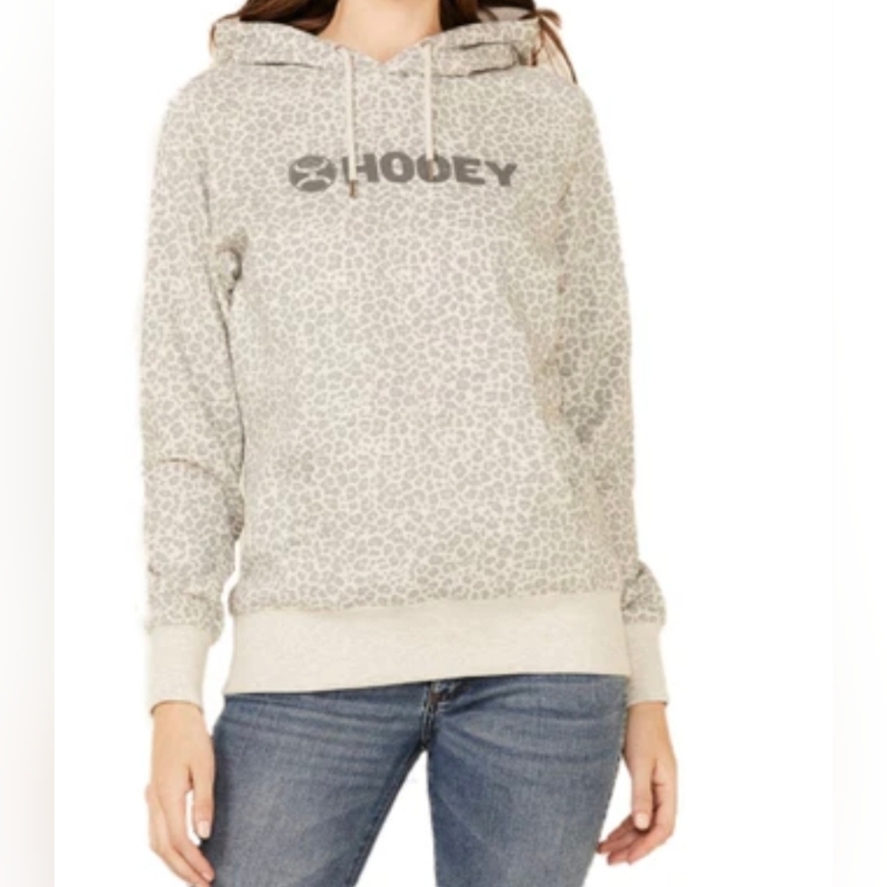 Hooey Girl's Snow Leopard Heather Grey Hooded Sweatshirt Sz L Western Rodeo Cowg